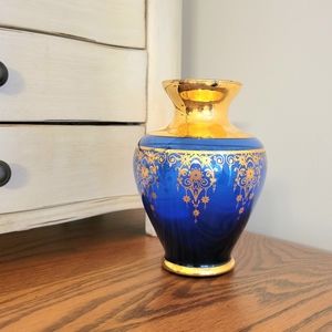 Murano Glass Vase with Gold Trim - Cobalt